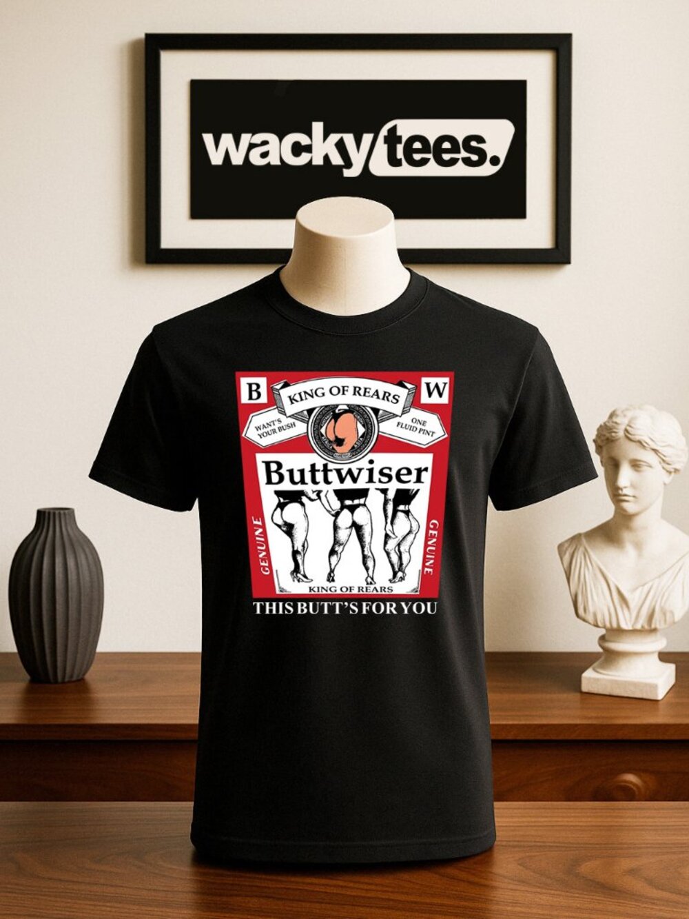 Buttwiser King of Rears Funny Adult Humor Style Graphic Tee Shirt